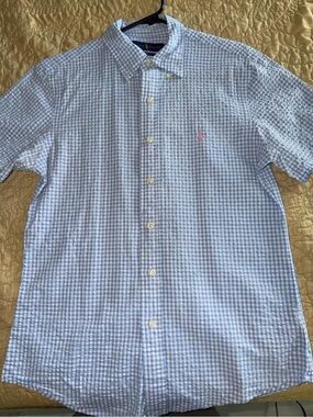 Ralph Lauren Light Blue & White Gingham Short-Sleeve Button-Down Shirt